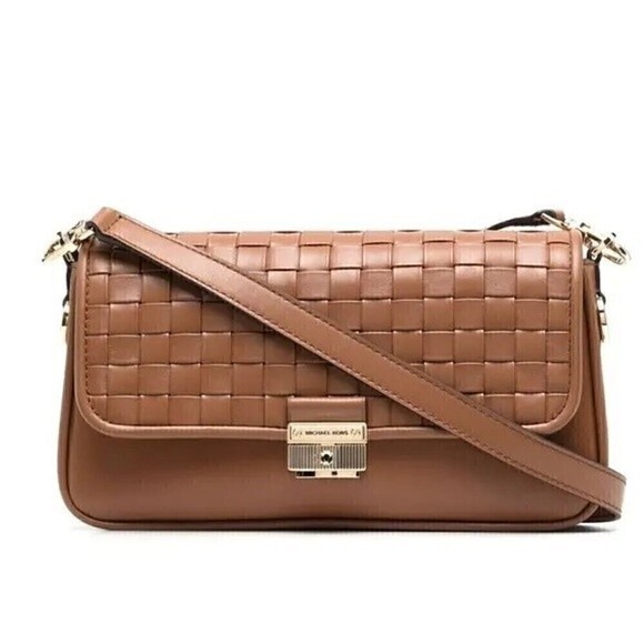 New MICHAEL KORS Bradshaw Small Woven Shoulder handBag Brown, purse, bag